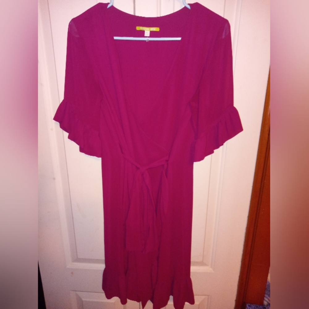 Gianni bini purple wrap around short sleeve Dress that ties, size Small